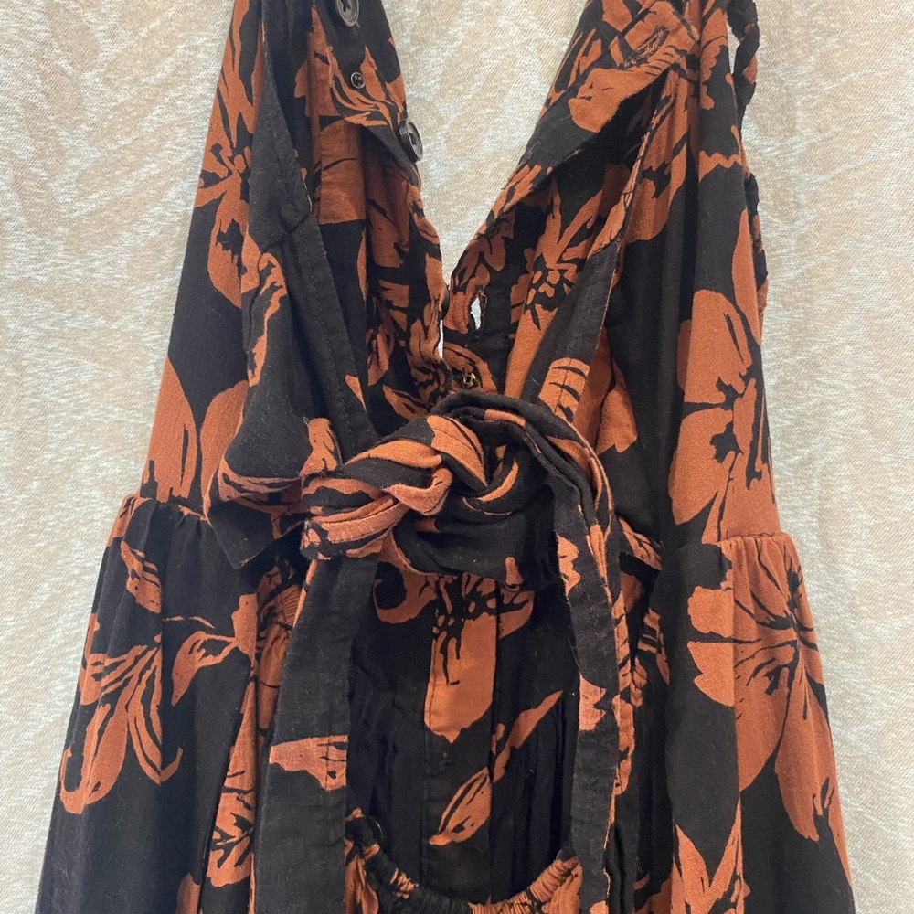 Free People Black and Brown Patterned Dress